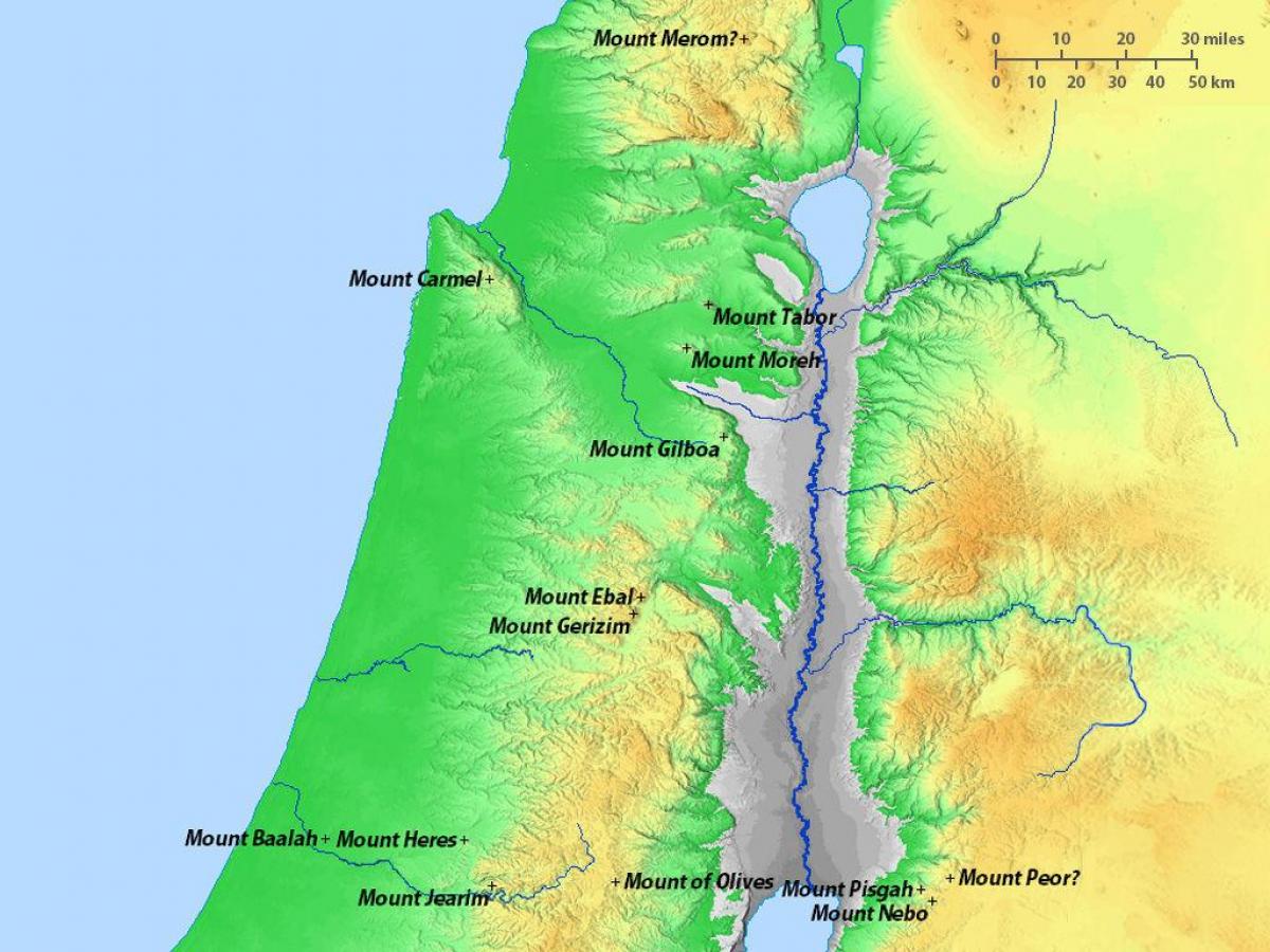 mappa di israele montagne